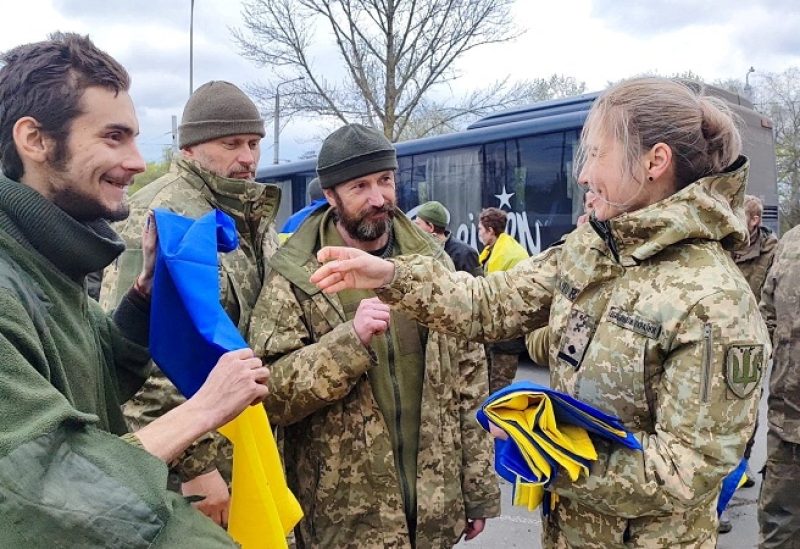 Ukrainian prisoners of war (POWs) are seen after swap, amid Russia's attack on Ukraine, at an unknown location, Ukraine, in this handout picture released April 16, 2023. Coordination Headquarters for the Treatment of Prisoners of War/Handout via REUTERS ATTENTION EDITORS - THIS IMAGE HAS BEEN SUPPLIED BY A THIRD PARTY. MANDATORY CREDIT.