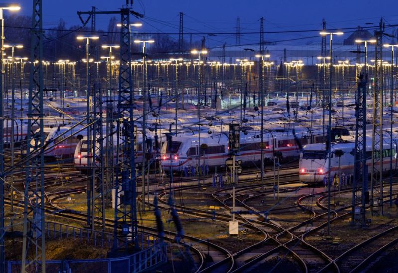 ICE high-speed trains are parked in a depot of German railway company Deutsche Bahn during a nationwide strike called by the German trade union Verdi over a wage dispute in Hamburg, Germany, March 27, 2023. REUTERS