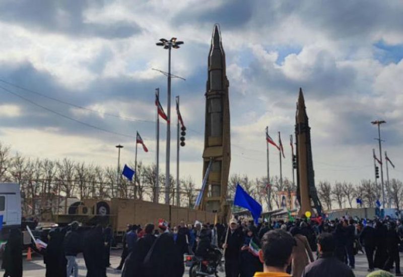 Iranian ballistic missiles on the sidelines of a demonstration last February (IRNA)
