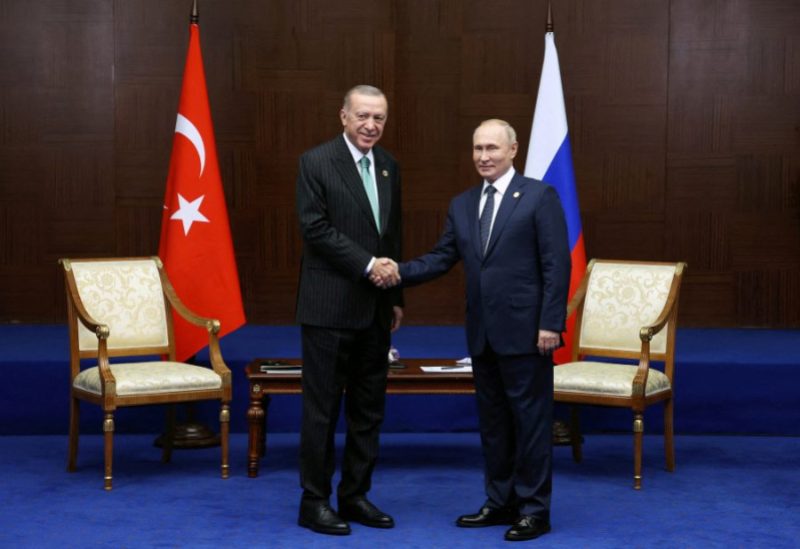 Russia's President Vladimir Putin and Turkey's President Tayyip Erdogan meet on the sidelines of the 6th summit of the Conference on Interaction and Confidence-building Measures in Asia (CICA), in Astana, Kazakhstan October 13, 2022. File Photo/ Sputnik/Vyacheslav Prokofyev/Pool via REUTERS