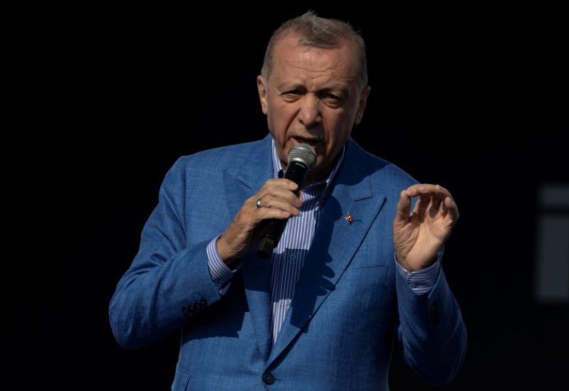 Turkish President Tayyip Erdogan addresses his supporters during a rally ahead of the May 14 presidential and parliamentary elections in Istanbul, Turkey, May 7, 2023. REUTERS/Umit Bektas