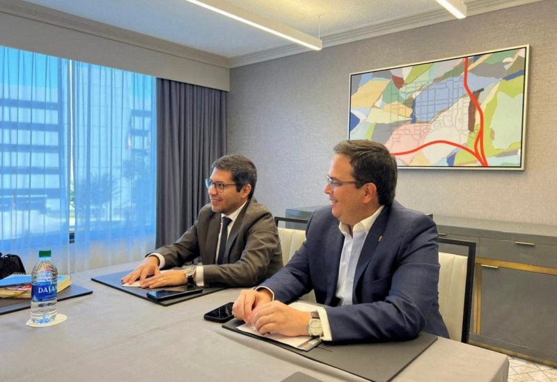 Ecuador's Energy Minister Xavier Vera and Vice Minister Xavier Briz, present Intracampos oil round to U.S. investors, in Houston, Texas, U.S, October 10, 2022. REUTERS/Marianna Parraga