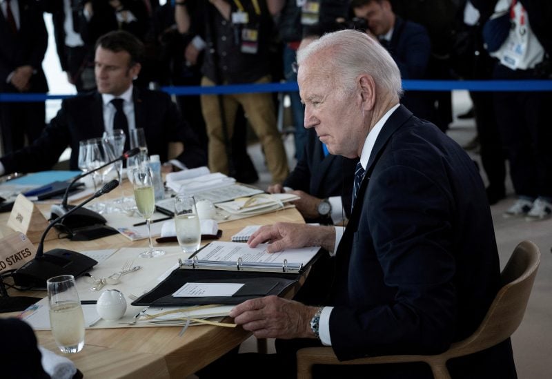 US President Joe Biden attends a meeting during the G7 Leaders' Summit in Hiroshima on May 19, 2023. BRENDAN SMIALOWSKI/Pool via REUTERS