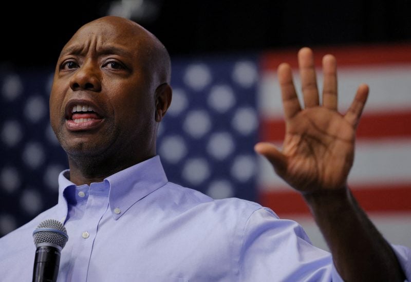 Likely Republican presidential candidate and U.S. Senator Tim Scott (R-SC) speaks at a campaign town hall meeting at the New Hampshire Institute of Politics at Saint Anselm College, in Manchester, New Hampshire, U.S., May 8, 2023. REUTERS/Brian Snyder/File Photo