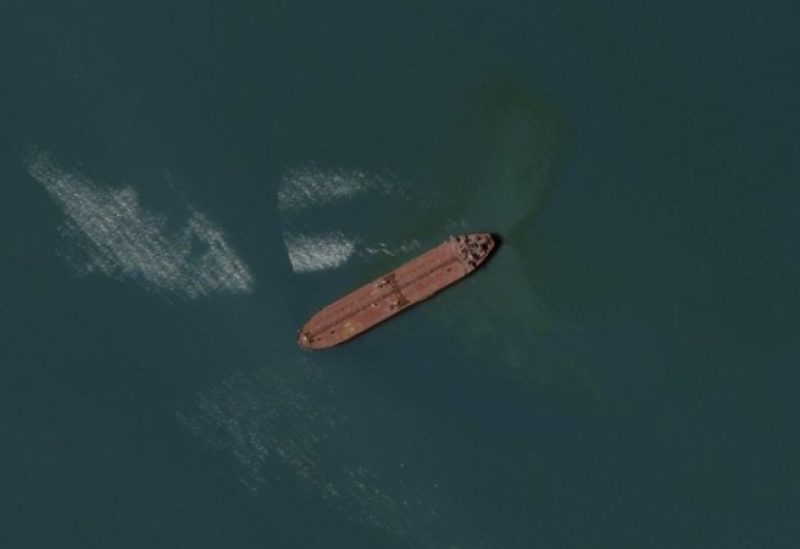 This satellite image from Planet Labs PBC shows the seized oil tanker Advantage Sweet off the coast of Bandar Abbas, Iran, Saturday, May 6, 2023. (Planet Labs PBC via AP)