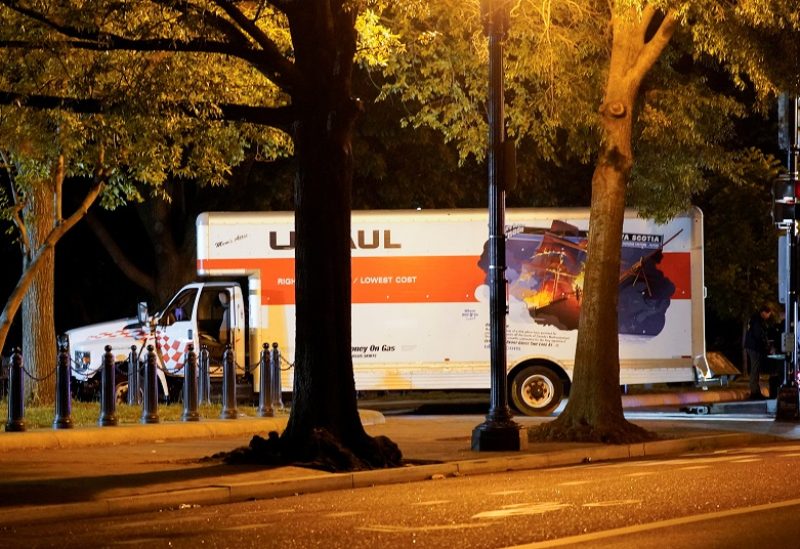 A view of a rented box truck that crashed into security barriers at Lafayette Park across from the White House, as the U.S. Secret Service and other law enforcement agencies investigate the incident, in Washington, U.S. May 23, 2023. REUTERS/Nathan Howard
