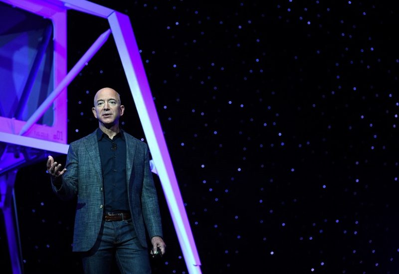 FILE PHOTO: Founder, Chairman, CEO and President of Amazon Jeff Bezos unveils his space company Blue Origin's space exploration lunar lander rocket called Blue Moon during an unveiling event in Washington, U.S., May 9, 2019. REUTERS/Clodagh Kilcoyne/File Photo