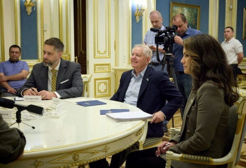 U.S. Senator Lindsey Graham (R-SC) attends a meeting with Ukraine's President Volodymyr Zelenskiy, amid Russia's attack on Ukraine, in Kyiv, Ukraine