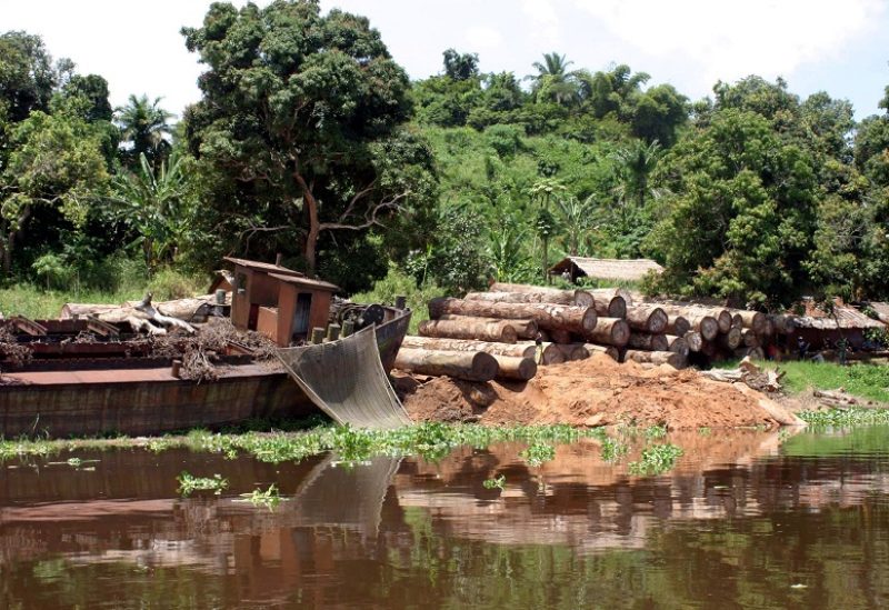 FILE PHOTO: Logs lie next to a rusting barge on the banks of the Congo river October 7, 2004. REUTERS/David Lewis/File Photo