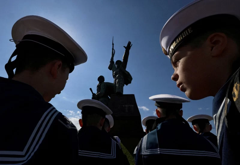 Cadets of the Nakhimov Naval School attend a ceremony ahead of Victory Day, which marks the anniversary of the victory over Nazi Germany in World War Two, in Sevastopol, Crimea May 5, 2023. REUTERS