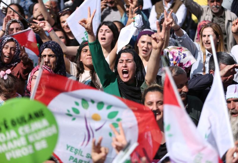 Pro-Kurdish Green Left Party supporters attend a rally ahead of the May 14 presidential and parliamentary elections, in Diyarbakir, Turkey May 13, 2023. REUTERS