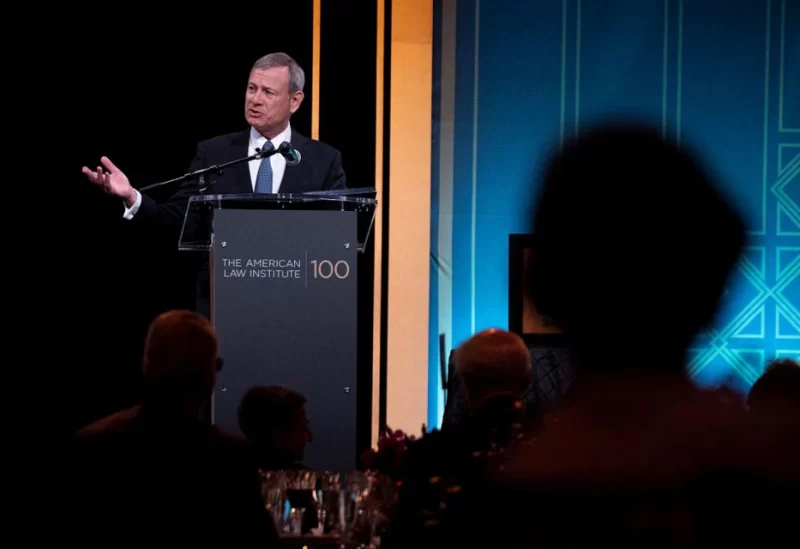 U.S. Supreme Court Chief Justice John Roberts delivers remarks at The American Law Institute’s 2023 Annual Dinner at the National Building Museum in Washington, D.C., U.S., May 23, 2023. REUTERS