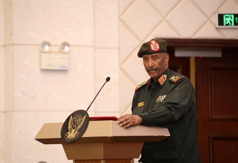 FILE PHOTO: Sudan's military leader General Abdel Fattah al-Burhan stands at the podium during a ceremony to sign the framework agreement between military rulers and civilian powers in Khartoum, Sudan December 5, 2022. REUTERS/El Tayeb Siddig/File Photo