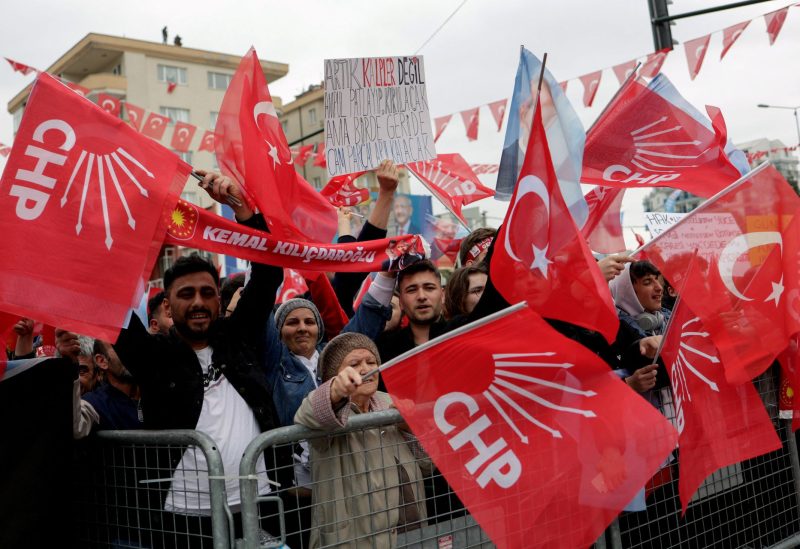 Supporters of Kemal Kilicdaroglu, presidential candidate of Turkey's main opposition alliance, gather during a rally ahead of the May 14 presidential and parliamentary elections, in Bursa, Turkey