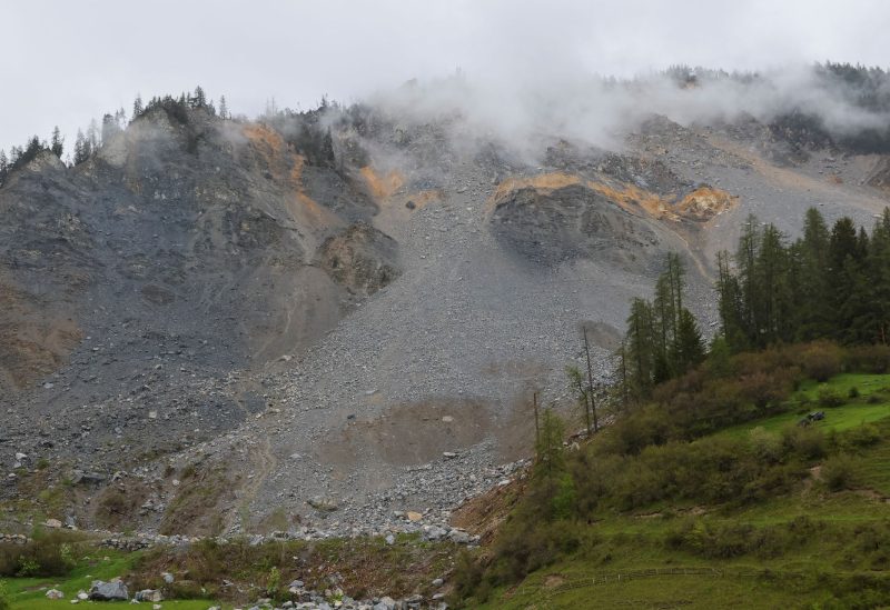 A general view shows the rockslide zone, in the village of Brienz, Switzerland, May 11, 2023. REUTERS