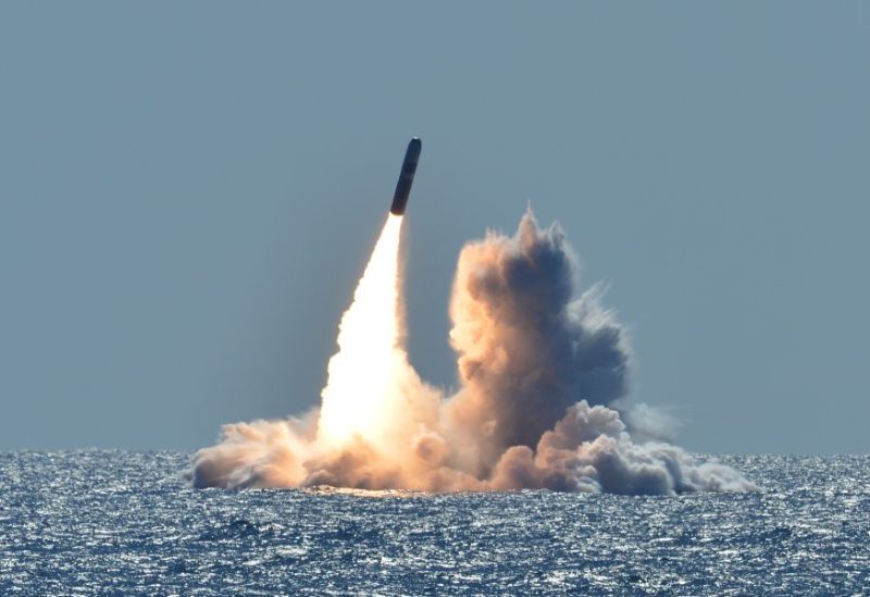 An unarmed Trident II D5 missile is test-launched from the Ohio-class U.S. Navy ballistic missile submarine USS Nebraska off the coast of California, U.S. March 26, 2018. U.S. Navy/Mass Communication Specialist 1st Class Ronald Gutridge/Handout via REUTERS/File Photo