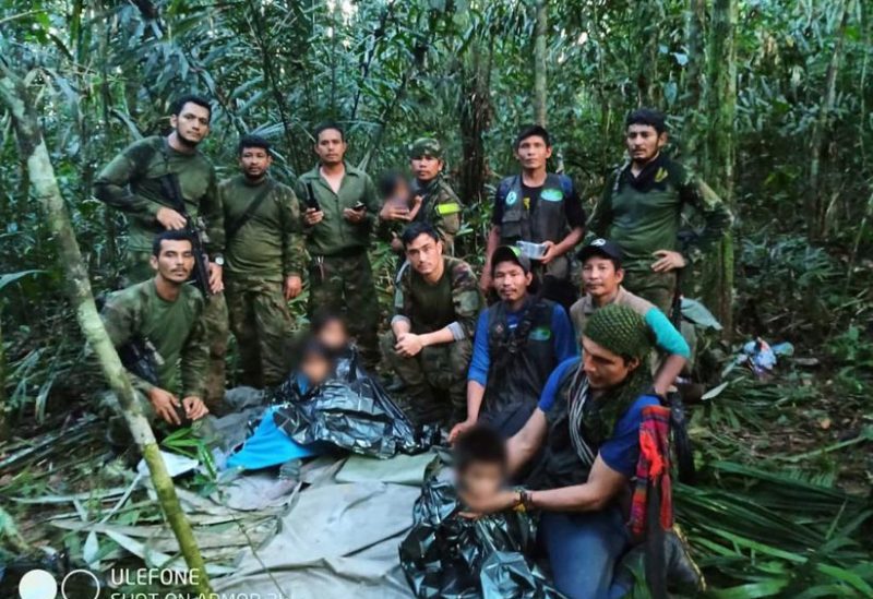 Colombian military soldiers pose for a photo after the rescue of child survivors from a Cessna 206 plane that crashed on May 1 in the jungles of Caqueta, in limits between Caqueta and Guaviare, in this handout photo released June 9, 2023. Presidency/Handout via REUTERS