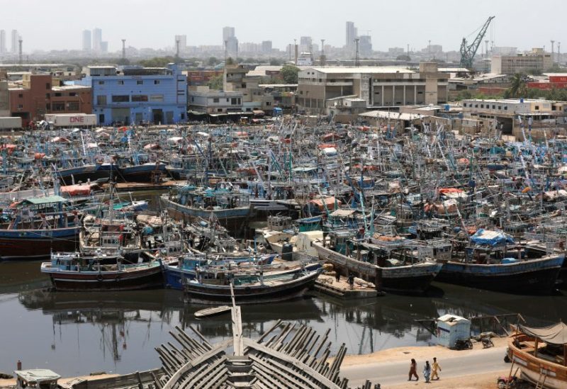 View of anchored fishing boats, after ban imposed on coastal activities following the cyclonic storm, Biparjoy, over the Arabian Sea, at Karachi's Fish Harbour, in Karachi, Pakistan June 10, 2023. REUTERS/Akhtar Soomro