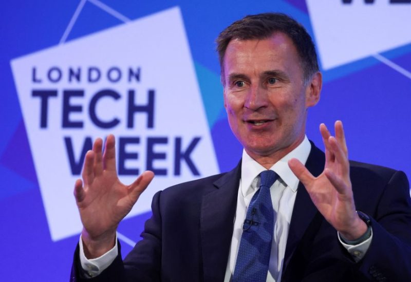 British Chancellor of the Exchequer Jeremy Hunt speaks at the London Tech Week in London, Britain, June 12, 2023. REUTERS/Toby Melville