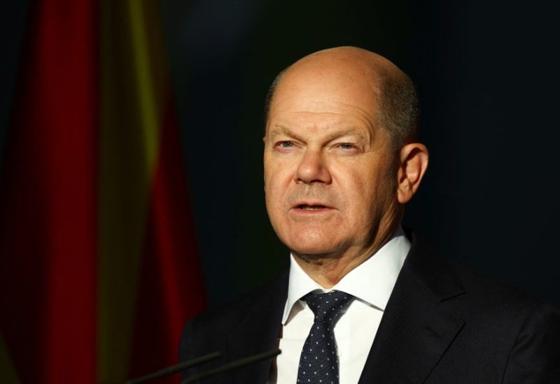 German Chancellor Olaf Scholz addresses the media together with North Macedonian Prime Minister Dimitar Kovacevski on the sidelines of their meeting in Berlin, Germany June 28, 2023. REUTERS/Lisi Niesner