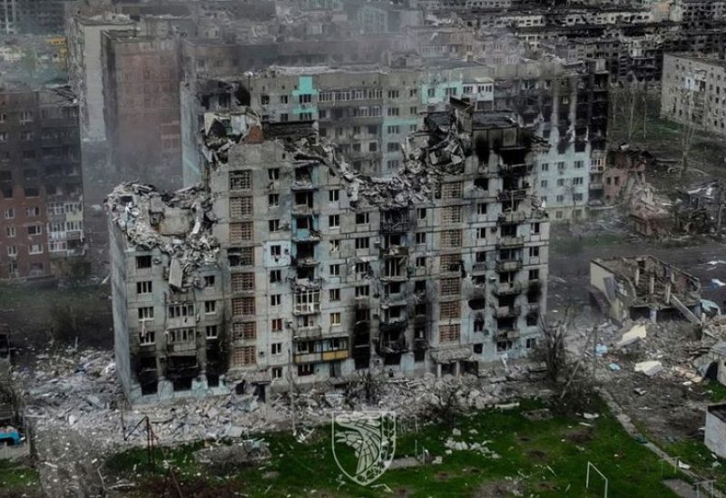 An aerial view shows destructions in the frontline town of Bakhmut, amid Russia's attack on Ukraine, in Donetsk region, Ukraine, in this handout picture released on May 21, 2023. Press Service of the 93rd Kholodnyi Yar Separate Machanized Brigade of the Ukrainian Armed Forces/Handout via REUTERS