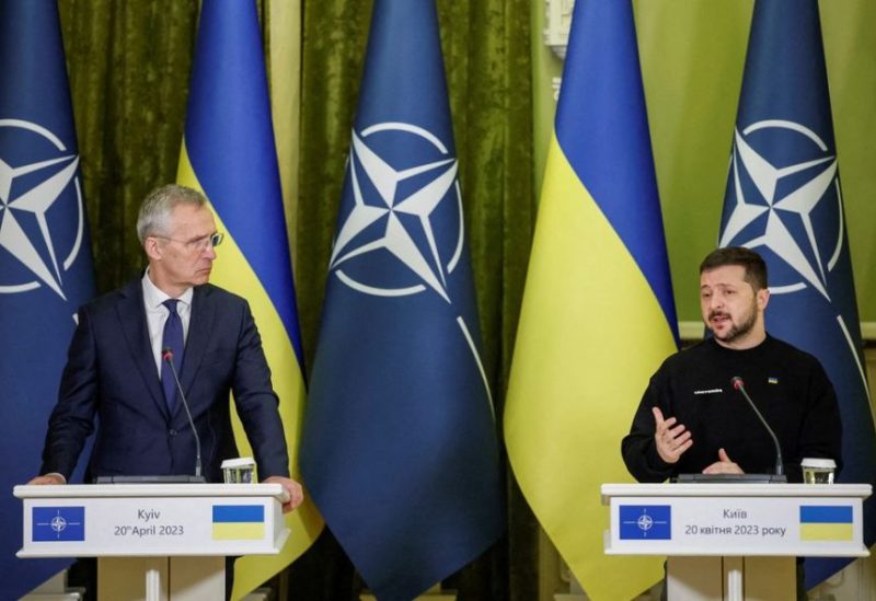 NATO Secretary-General Jens Stoltenberg and Ukraine's President Volodymyr Zelenskiy attend a joint news briefing, amid Russia's attack on Ukraine, in Kyiv, Ukraine April 20, 2023. REUTERS