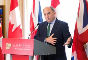 Britain's Secretary of State for Defence Ben Wallace speaks during a joint press conference with Canada's Minister of National Defence Anita Anand at Canada House following a meeting in London, Britain June 29, 2023. REUTERS/Anna Gordon/File Photo