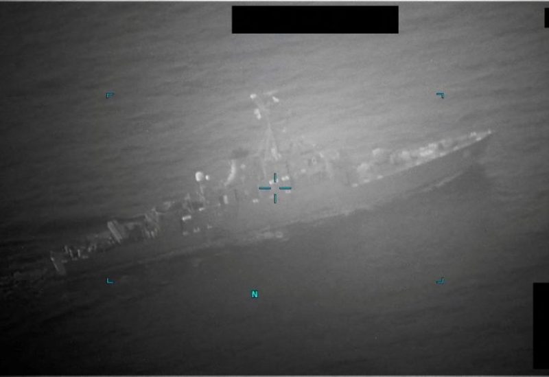 A still image obtained from a handout video which captured M/T Richmond Voyager being approached by an Iranian naval vessel during an attempt to unlawfully seize the commercial tanker, according to U.S. Navy, in the Gulf of Oman, provided by U.S. Navy on July 5, 2023. U.S. Naval Forces Central Command/U.S. 5th Fleet/Handout via REUTERS