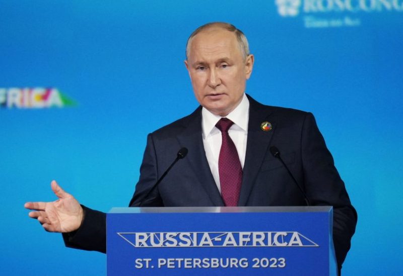 Russian President Vladimir Putin speaks at a session of Russia-Africa summit in Saint Petersburg, Russia, July 27, 2023. Sputnik/Alexei Danichev/Pool via REUTERS