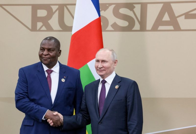Russian President Vladimir Putin and Central African Republic's President Faustin-Archange Touadera meet on the sidelines of the Russia-Africa summit in Saint Petersburg, Russia, July 28, 2023. Mikhail Metzel/TASS Host Photo Agency via REUTERS