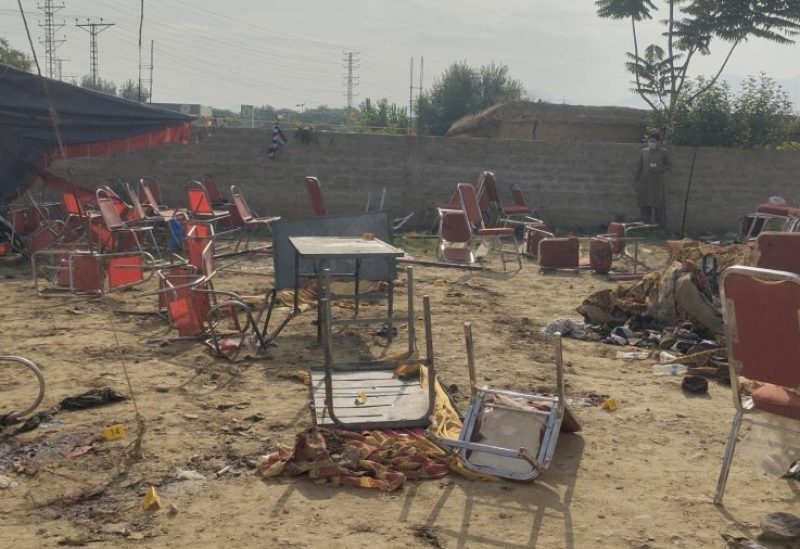 A general view of damaged property, following an explosion by a suicide bomber in Bajaur, Pakistan July 31, 2023 in this screen grab taken from a social media video. Bilal Yasir/via REUTERS