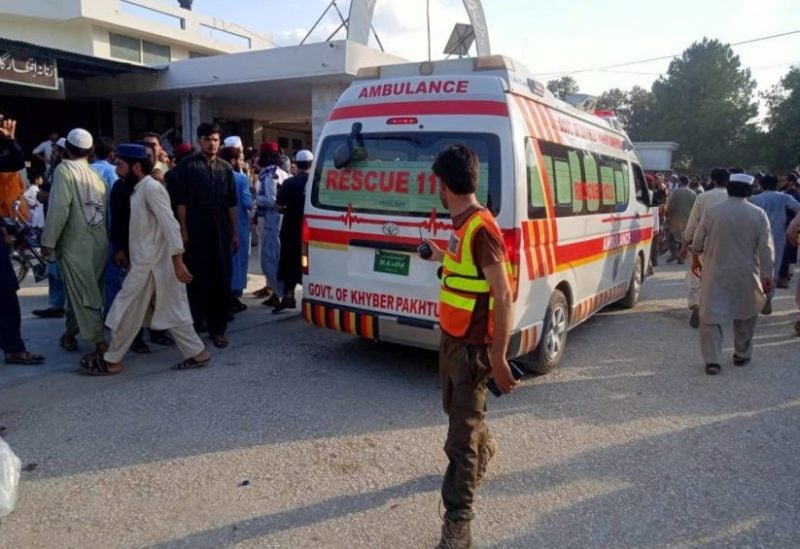 An ambulance carries the injured to the hospital, after a blast in Bajaur district of Khyber Pakhtunkhwa province, Pakistan July 30, 2023. Rescue 1122/Handout via REUTERS
