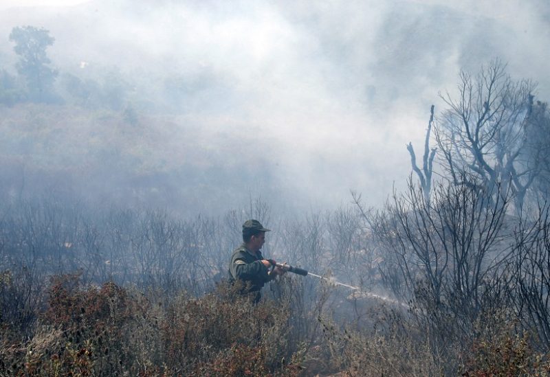 A forest ranger works to douse hotspots in an area hit by a wildfire, in Adekar, in Bejaia province, Algeria July 25, 2023. REUTERS/Ramzi Boudina