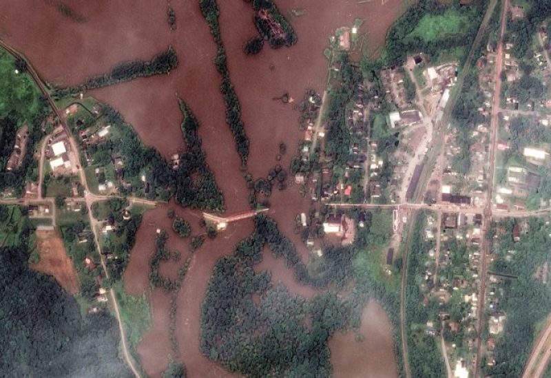 A satellite image shows the Winooski River during the floods in Richmond Reuters