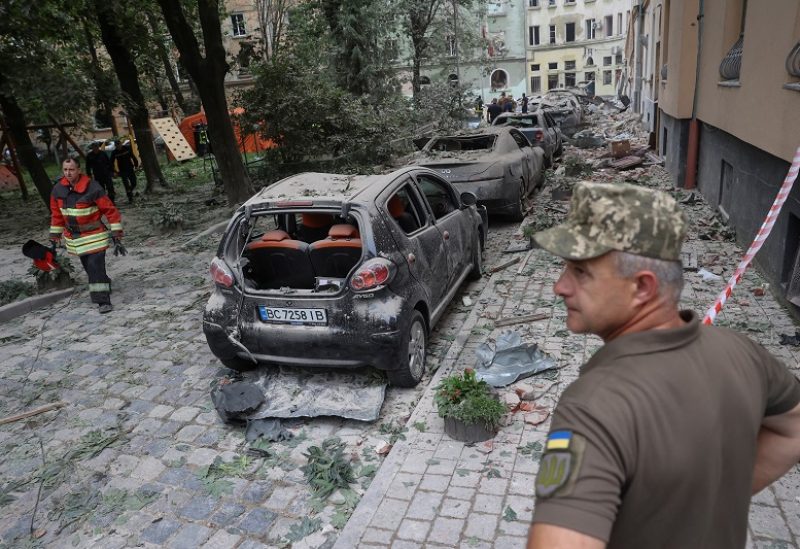 A view shows a site of a residential building hit by a Russian missile strike, amid Russia's attack on Ukraine, in Lviv, Ukraine July 6, 2023. REUTERS/Roman Baluk