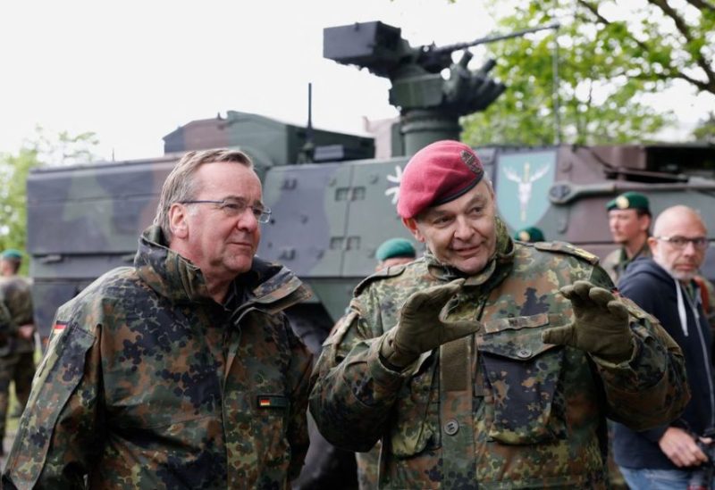 German Defence Minister Boris Pistorius, flanked by German Lieutenant General and Chief of the German Army Alfons Mais, visits a training site of German army Bundeswehr in Hammelburg, Germany May 16, 2023. REUTERS
