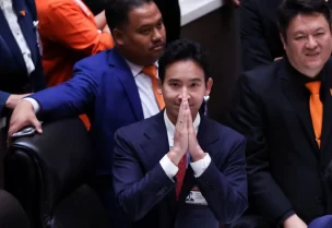 Pita Limjaroenrat, leader of Thailand's Move Forward Party who failed to win parliamentary support to become prime minister, reacts at the parliament, in Bangkok, Thailand, July 13, 2023. REUTERS