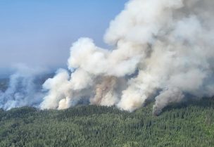 Smoke rises from the Bassett Fire HWF058 near Paddle Prairie Metis Settlement, Alberta, Canada July 8, 2023. Alberta Wildfire/Handout via REUTERS THIS IMAGE HAS BEEN SUPPLIED BY A THIRD PARTY. NO RESALES. NO ARCHIVES