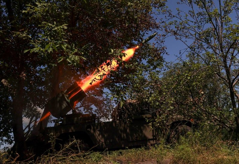 Ukrainian servicemen fire a RAK-SA-12 small multiple launch rocket system towards Russian troops near the front line town of Bakhmut, amid Russia's attack on Ukraine, in Donetsk region, Ukraine July 10, 2023. REUTERS/Sofiia Gatilova TPX IMAGES OF THE DAY