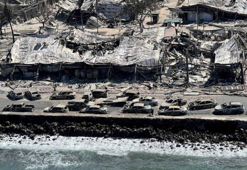 The shells of burned houses and buildings are left after wildfires driven by high winds burned across most of the town in Lahaina, Maui, Hawaii, U.S. August 11, 2023. Hawai'i Department of Land and Natural Resources/Handout via REUTERS
