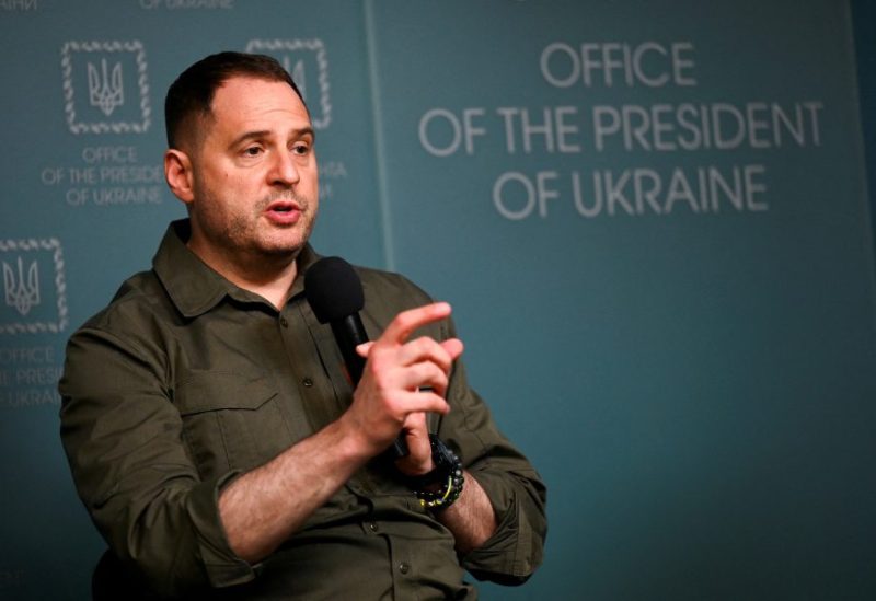 Chief of Staff of Ukrainian Presidential Office Andriy Yermak speaks during a press conference with member of the International Working Group on the Environmental Consequences of War after a meeting with Ukraine's President Volodymyr Zelenskyi, amid Russia's attack on Ukraine, in Kyiv, Ukraine June 29, 2023. REUTERS/Viacheslav Ratynskyi/File Photo