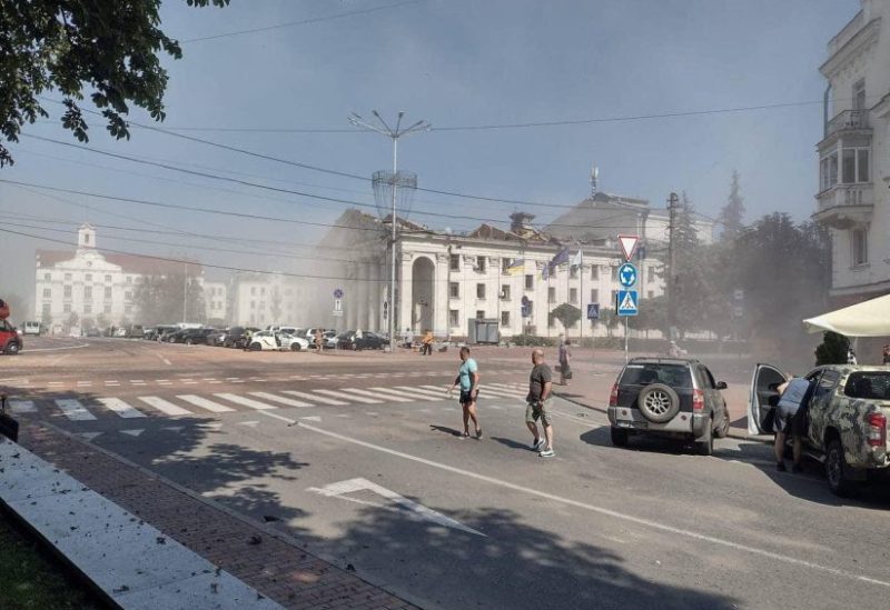 A view shows a site of a Russian missile strike, amid Russia's attack on Ukraine, in Chernihiv, Ukraine August 19, 2023. National Police/Handout via REUTERS