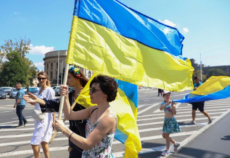 People take part in a march of solidarity to mark Ukraine Independence Day in Belgrade, Serbia, August 24, 2023. REUTERS/Zorana Jevtic