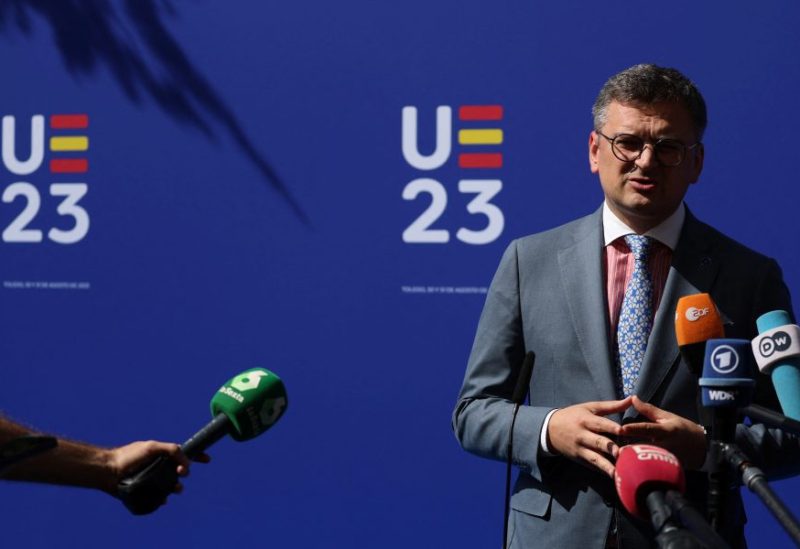 Ukraine's Foreign Minister Dmytro Kuleba speaks to the media during an informal meeting of EU foreign ministers in Toledo, Spain, August 31, 2023. REUTERS/Isabel Infantes/File photo