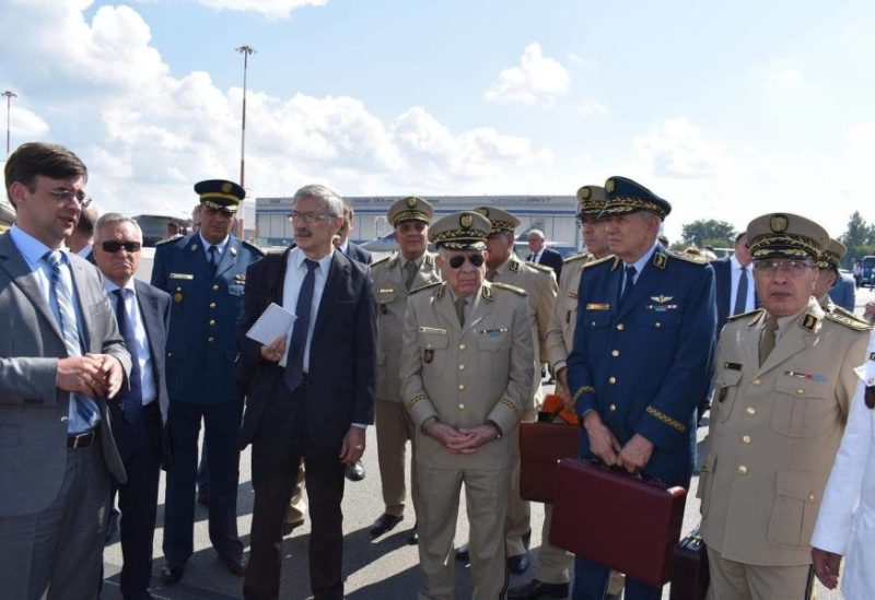 Algerian chief of staff Said Chengriha with Russian officials during his visit to the air base in Russia. (Algerian Defense Ministry)