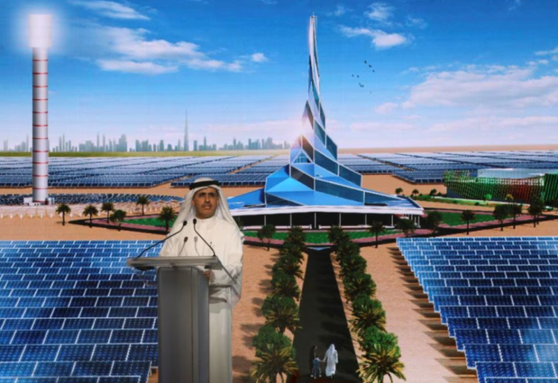 Saeed Al Tayer, Chief Executive Officer of Dubai Electricity and Water Authority (DEWA), speaks during the groundbreaking ceremony of the 4th phase of Mohammed bin Rashid Al Maktoum Solar Park, south of Dubai, United Arab Emirates March 19, 2018. Picture taken March 19, 2018. REUTERS/Satish Kumar/ File Photo