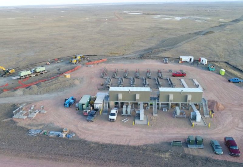 View of an extension of Denbury Inc's Greencore carbon pipeline which connects to a pump station, in Montana, U.S., 2021. Picture taken in 2021. Denbury/Handout via REUTERS