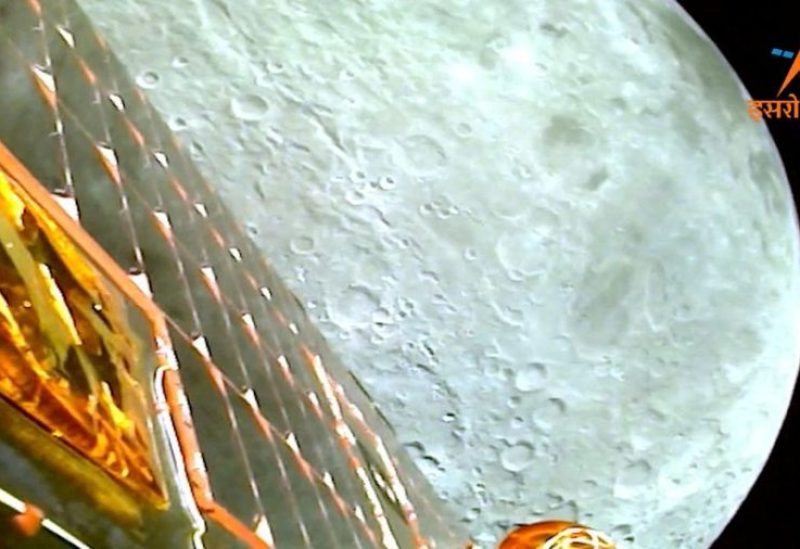 A view of the moon as viewed by the Chandrayaan-3 lander during Lunar Orbit Insertion on August 5, 2023 in this screengrab from a video released August 6, 2023. ISRO/Handout via REUTERS