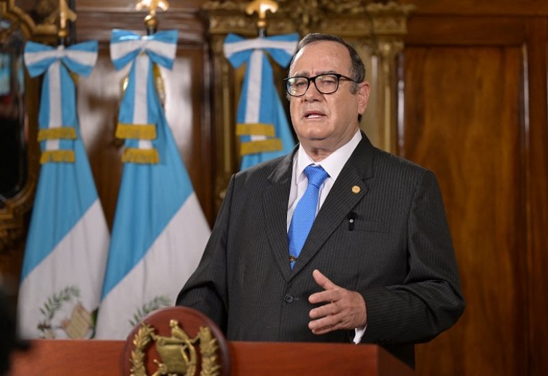 Guatemala President Alejandro Giammattei delivers a video message announcing he would meet with President-elect Bernardo Arevalo on September 4, in Guatemala City, Guatemala, August 29, 2023. Guatemala Presidency/Handout via REUTERS ATTENTION EDITORS - THIS IMAGE WAS PROVIDED BY A THIRD PARTY. NO RESALES. NO ARCHIVES.