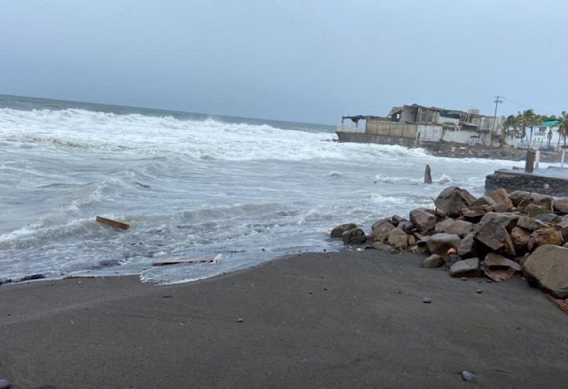 FILE PHOTO: A view of the rough sea along a beach after Hurricane Hilary strengthened into a Category 2 storm, in Manzanillo, in Colima state, Mexico, in this undated handout photo obtained by Reuters on August 17, 2023. Proteccion Civil Estatal Colima (PC_Colima) via X/Handout via REUTERS/File Photo